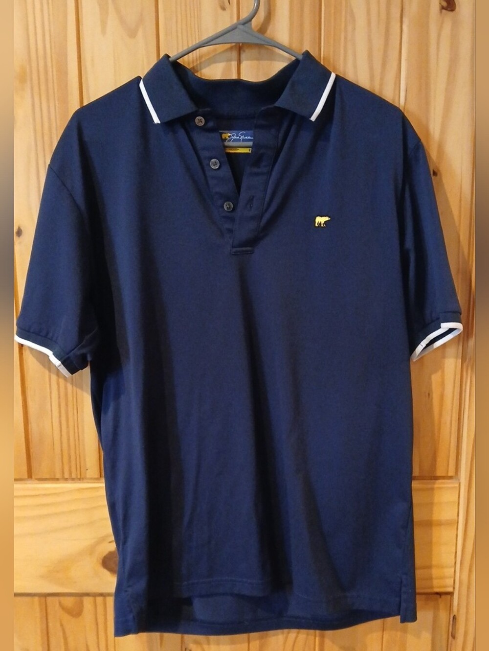 Jack Nicklaus Navy Polo with White Contrast Trim and Yellow Logo Size M